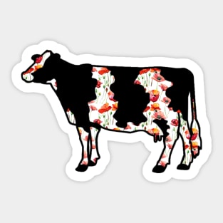 Watercolor Poppy Dairy Cow Silhouette  - NOT FOR RESALE WITHOUT PERMISSION Sticker